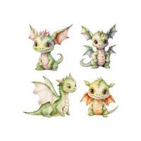 Watercolor cute baby dragon set vector