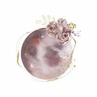 Watercolor moon with flowers bouquet vector