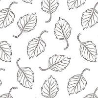 Birch leaf seamless pattern in line, outline art style. Abstract print with leaves for fabric, wrapping and textile. Vector illustration on a white background.