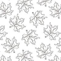 Maple leaf seamless pattern in line art, outline style. Floral background in minimalistic linear, hand drawn style. Vector illustration on a white background.