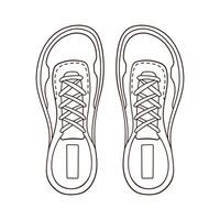 Casual sneakers for male or female in line art style. Hand drawn shoes top view. Vector illustration isolated on a white background.