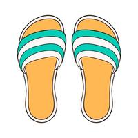 Slipper with stripes icon in cartoon style. Flip flops beach shoes green and yellow color. Vector illustration isolated on a white background.