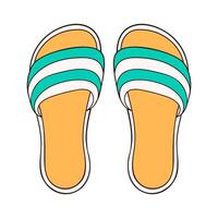 Slipper with stripes icon in cartoon style. Flip flops beach shoes green and yellow color. Vector illustration isolated on a white background.