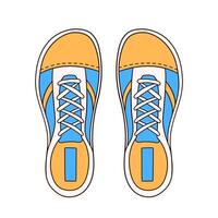 Zapatos zapatilla de deporte casual para masculino y hembra en plano estilo. calzado amarillo y azul color para zapato Tienda logo. vector ilustración aislado en un blanco antecedentes.