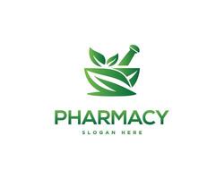 Medical herbal pharmacy logo design concept vector template.