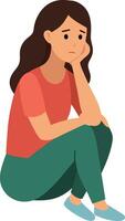 Illustration of a Sad Girl Sitting on the Floor with Her Hand on Her Chin vector