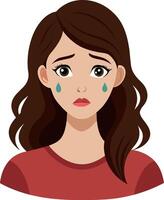 Illustration of a woman crying with tears in her face on isolated white background vector