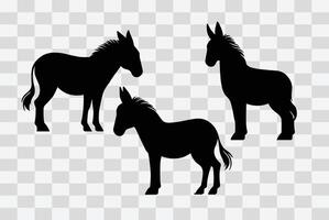 a set of black color donkey vector, different pose donkey vector icons illustration