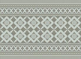 Pixel Cross Stitch Traditional Ethnic Pattern Paisley Flower Ikat Background Abstract Aztec African Indonesian Indian Seamless Pattern for Fabric Print Cloth Dress Carpet Curtains and Sarong vector