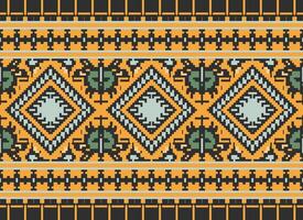 Pixel Cross Stitch Traditional Ethnic Pattern Paisley Flower Ikat Background Abstract Aztec African Indonesian Indian Seamless Pattern for Fabric Print Cloth Dress Carpet Curtains and Sarong vector