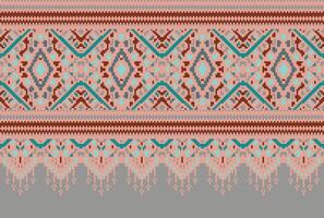 Pixel Cross Stitch Traditional Ethnic Pattern Paisley Flower Ikat Background Abstract Aztec African Indonesian Indian Seamless Pattern for Fabric Print Cloth Dress Carpet Curtains and Sarong vector