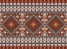 Pixel Cross Stitch Traditional Ethnic Pattern Paisley Flower Ikat Background Abstract Aztec African Indonesian Indian Seamless Pattern for Fabric Print Cloth Dress Carpet Curtains and Sarong vector