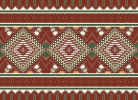 Pixel Cross Stitch Traditional Ethnic Pattern Paisley Flower Ikat Background Abstract Aztec African Indonesian Indian Seamless Pattern for Fabric Print Cloth Dress Carpet Curtains and Sarong vector