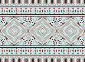 Pixel Cross Stitch Traditional Ethnic Pattern Paisley Flower Ikat Background Abstract Aztec African Indonesian Indian Seamless Pattern for Fabric Print Cloth Dress Carpet Curtains and Sarong vector