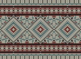 Pixel Cross Stitch Traditional Ethnic Pattern Paisley Flower Ikat Background Abstract Aztec African Indonesian Indian Seamless Pattern for Fabric Print Cloth Dress Carpet Curtains and Sarong vector