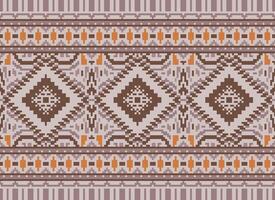 Pixel Cross Stitch Traditional Ethnic Pattern Paisley Flower Ikat Background Abstract Aztec African Indonesian Indian Seamless Pattern for Fabric Print Cloth Dress Carpet Curtains and Sarong vector