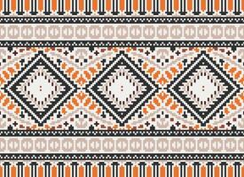 Pixel Cross Stitch Traditional Ethnic Pattern Paisley Flower Ikat Background Abstract Aztec African Indonesian Indian Seamless Pattern for Fabric Print Cloth Dress Carpet Curtains and Sarong vector