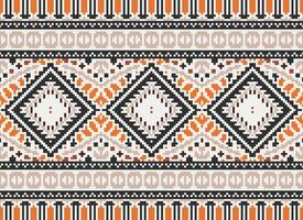 Pixel Cross Stitch Traditional Ethnic Pattern Paisley Flower Ikat Background Abstract Aztec African Indonesian Indian Seamless Pattern for Fabric Print Cloth Dress Carpet Curtains and Sarong vector