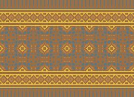Cross Stitch pattern with Floral Designs. Traditional cross stitch needlework. Geometric Ethnic pattern, Embroidery, Textile ornamentation, fabric, Hand stitched pattern, Cultural stitching pixel art. vector