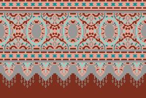 Pixel Cross Stitch Traditional Ethnic Pattern Paisley Flower Ikat Background Abstract Aztec African Indonesian Indian Seamless Pattern for Fabric Print Cloth Dress Carpet Curtains and Sarong vector