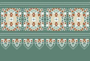 cross stitch Embroidery ethnic pattern, Vector Geometric ornate background, Cross stitch retro zigzag style, Blue and yellow pattern knitting continuous, Design for textile, fabric, digital print