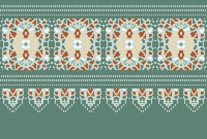 cross stitch Embroidery ethnic pattern, Vector Geometric ornate background, Cross stitch retro zigzag style, Blue and yellow pattern knitting continuous, Design for textile, fabric, digital print