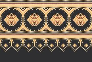 cross stitch Embroidery ethnic pattern, Vector Geometric ornate background, Cross stitch retro zigzag style, Blue and yellow pattern knitting continuous, Design for textile, fabric, digital print