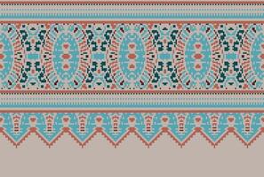 cross stitch Embroidery ethnic pattern, Vector Geometric ornate background, Cross stitch retro zigzag style, Blue and yellow pattern knitting continuous, Design for textile, fabric, digital print