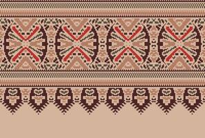 Pixel Cross Stitch pattern with Floral Designs. Traditional cross stitch needlework. Geometric Ethnic pattern, Embroidery, Textile ornamentation, fabric, Hand stitched pattern, Cultural stitching vector