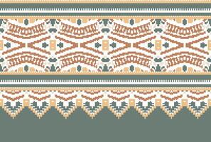 cross stitch Embroidery ethnic pattern, Vector Geometric ornate background, Cross stitch retro zigzag style, Blue and yellow pattern knitting continuous, Design for textile, fabric, digital print