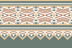 cross stitch Embroidery ethnic pattern, Vector Geometric ornate background, Cross stitch retro zigzag style, Blue and yellow pattern knitting continuous, Design for textile, fabric, digital print