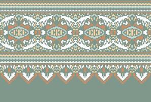 cross stitch Embroidery ethnic pattern, Vector Geometric ornate background, Cross stitch retro zigzag style, Blue and yellow pattern knitting continuous, Design for textile, fabric, digital print