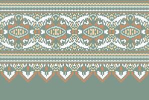 cross stitch Embroidery ethnic pattern, Vector Geometric ornate background, Cross stitch retro zigzag style, Blue and yellow pattern knitting continuous, Design for textile, fabric, digital print