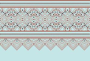 Cross Stitch pattern with Floral Designs. Traditional cross stitch needlework. Geometric Ethnic pattern, Embroidery, Textile ornamentation, fabric, Hand stitched pattern, Cultural stitching pixel art. vector