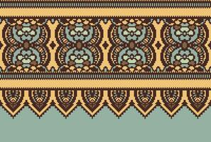 Cross Stitch pattern with Floral Designs. Traditional cross stitch needlework. Geometric Ethnic pattern, Embroidery, Textile ornamentation, fabric, Hand stitched pattern, Cultural stitching pixel art. vector