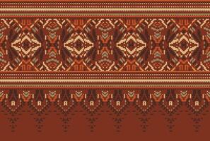 Pixel Cross Stitch Traditional Ethnic Pattern Paisley Flower Ikat Background Abstract Aztec African Indonesian Indian Seamless Pattern for Fabric Print Cloth Dress Carpet Curtains and Sarong vector