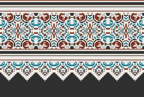 Pixel Cross Stitch pattern with Floral Designs. Traditional cross stitch needlework. Geometric Ethnic pattern, Embroidery, Textile ornamentation, fabric, Hand stitched pattern, Cultural stitching vector