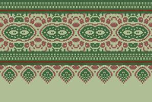 cross stitch Embroidery ethnic pattern, Vector Geometric ornate background, Cross stitch retro zigzag style, Blue and yellow pattern knitting continuous, Design for textile, fabric, digital print