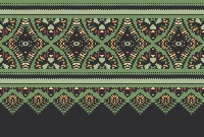 cross stitch Embroidery ethnic pattern, Vector Geometric ornate background, Cross stitch retro zigzag style, Blue and yellow pattern knitting continuous, Design for textile, fabric, digital print