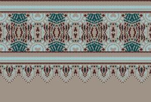cross stitch Embroidery ethnic pattern, Vector Geometric ornate background, Cross stitch retro zigzag style, Blue and yellow pattern knitting continuous, Design for textile, fabric, digital print