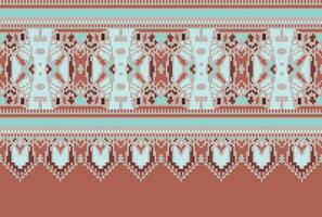 Pixel Cross Stitch pattern with Floral Designs. Traditional cross stitch needlework. Geometric Ethnic pattern, Embroidery, Textile ornamentation, fabric, Hand stitched pattern, Cultural stitching vector