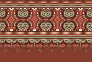 Cross Stitch pattern with Floral Designs. Traditional cross stitch needlework. Geometric Ethnic pattern, Embroidery, Textile ornamentation, fabric, Hand stitched pattern, Cultural stitching pixel art. vector