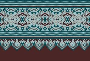 cross stitch Embroidery ethnic pattern, Vector Geometric ornate background, Cross stitch retro zigzag style, Blue and yellow pattern knitting continuous, Design for textile, fabric, digital print