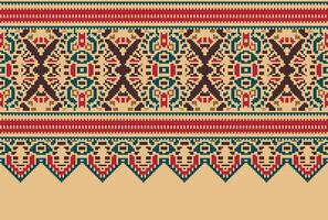 Pixel Cross Stitch Traditional Ethnic Pattern Paisley Flower Ikat Background Abstract Aztec African Indonesian Indian Seamless Pattern for Fabric Print Cloth Dress Carpet Curtains and Sarong vector