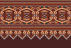 Pixel Cross Stitch Traditional Ethnic Pattern Paisley Flower Ikat Background Abstract Aztec African Indonesian Indian Seamless Pattern for Fabric Print Cloth Dress Carpet Curtains and Sarong vector