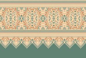 cross stitch Embroidery ethnic pattern, Vector Geometric ornate background, Cross stitch retro zigzag style, Blue and yellow pattern knitting continuous, Design for textile, fabric, digital print