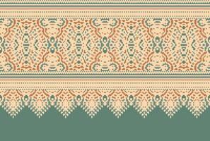 cross stitch Embroidery ethnic pattern, Vector Geometric ornate background, Cross stitch retro zigzag style, Blue and yellow pattern knitting continuous, Design for textile, fabric, digital print