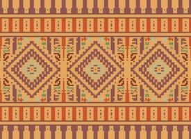 Pixel Cross Stitch Traditional Ethnic Pattern Paisley Flower Ikat Background Abstract Aztec African Indonesian Indian Seamless Pattern for Fabric Print Cloth Dress Carpet Curtains and Sarong vector