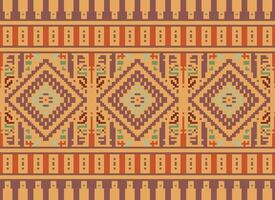 Pixel Cross Stitch Traditional Ethnic Pattern Paisley Flower Ikat Background Abstract Aztec African Indonesian Indian Seamless Pattern for Fabric Print Cloth Dress Carpet Curtains and Sarong vector