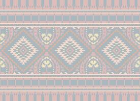 Pixel Cross Stitch Traditional Ethnic Pattern Paisley Flower Ikat Background Abstract Aztec African Indonesian Indian Seamless Pattern for Fabric Print Cloth Dress Carpet Curtains and Sarong vector